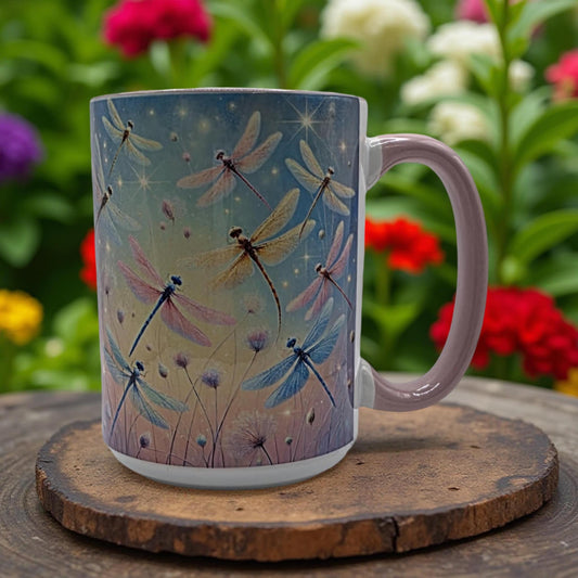 Pink, Blue and yellow Dragonflies