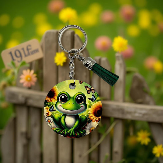 Cute frog and sunflowers