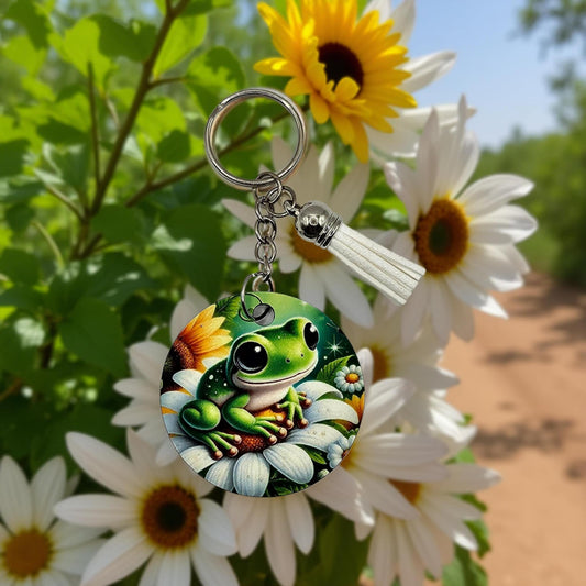 Cute frog on a white flower