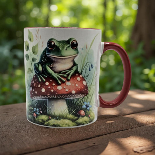 Frog on red mushroom