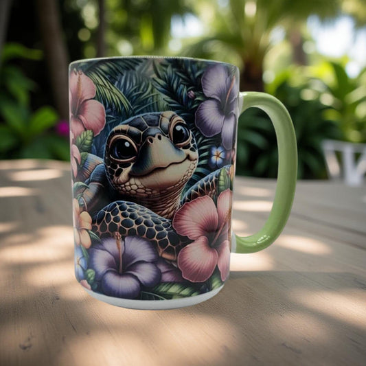 Cute turtle and flowers