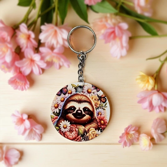 Sloth with flowers and butterflies
