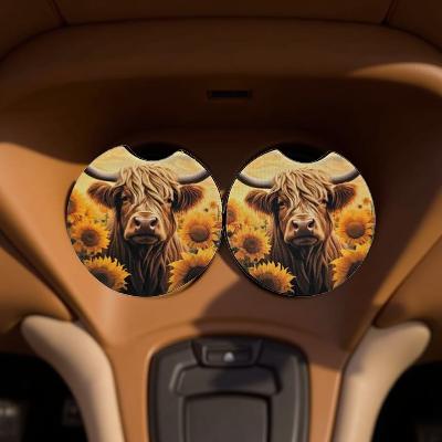 Highland cow and sunflowers