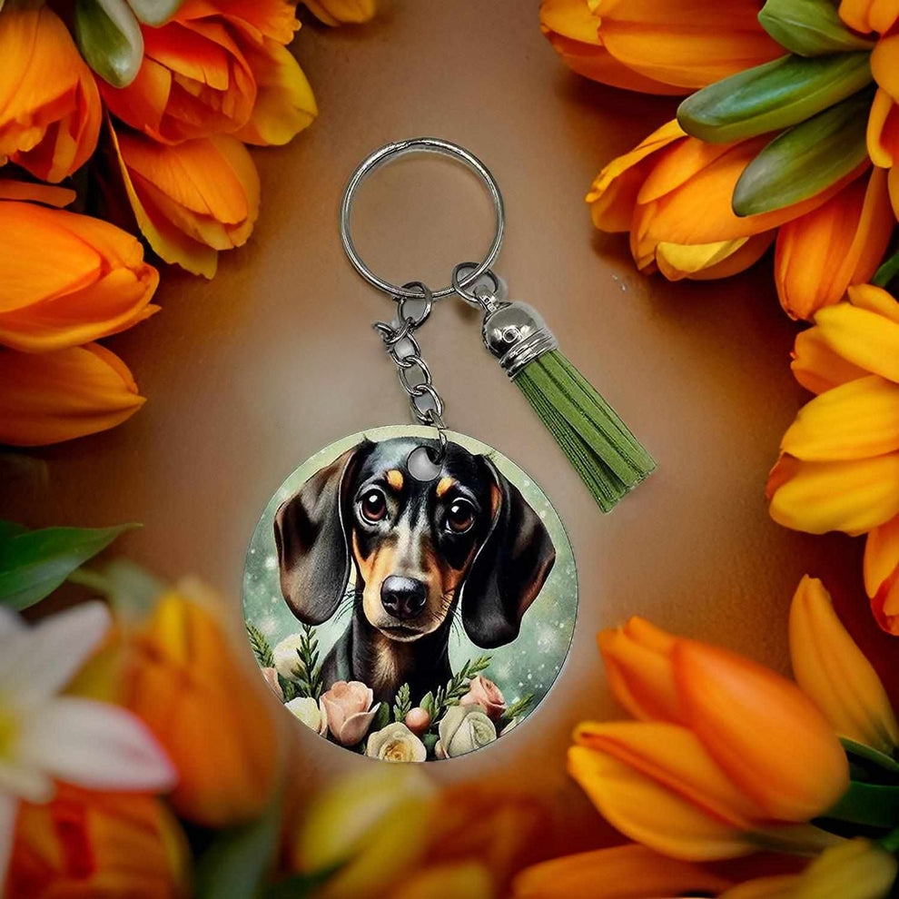 Cute Dachshund with green floral