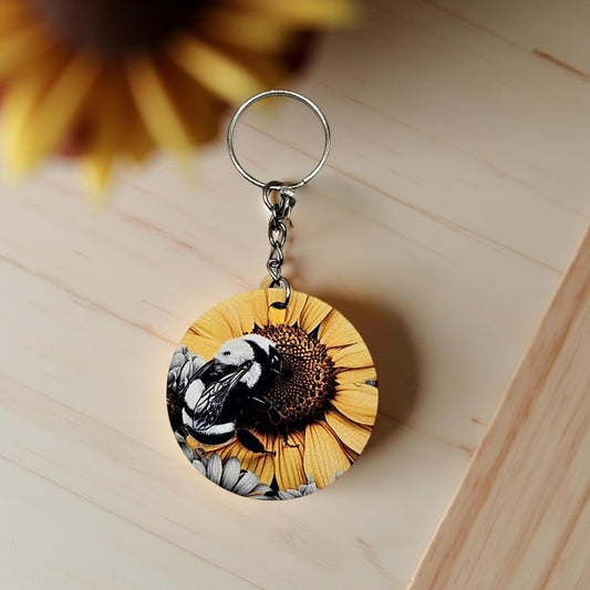 Black and White Bee with Yellow Sunflower