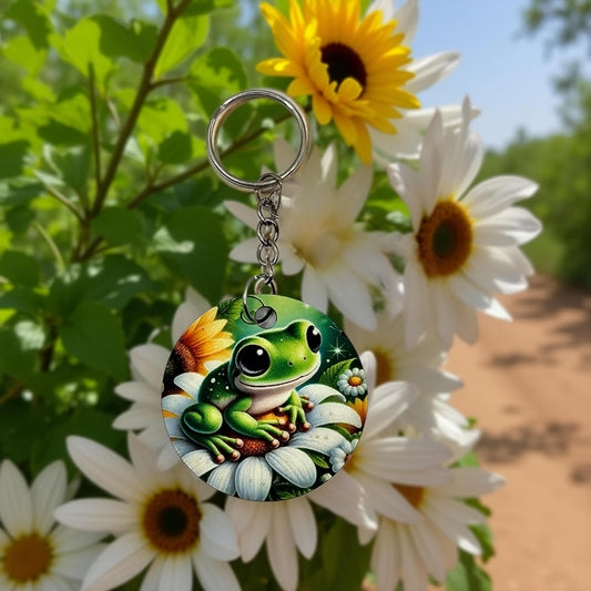 Cute frog on a white flower