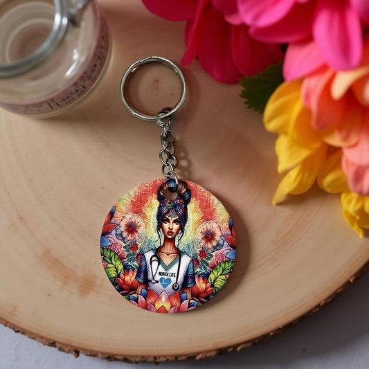 Nurse life - Girl with Colorful lotus flower and mandala