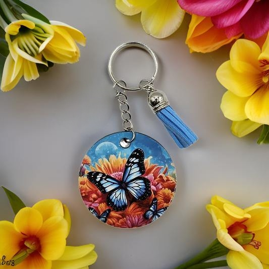 Blue Butterflies and Flowers