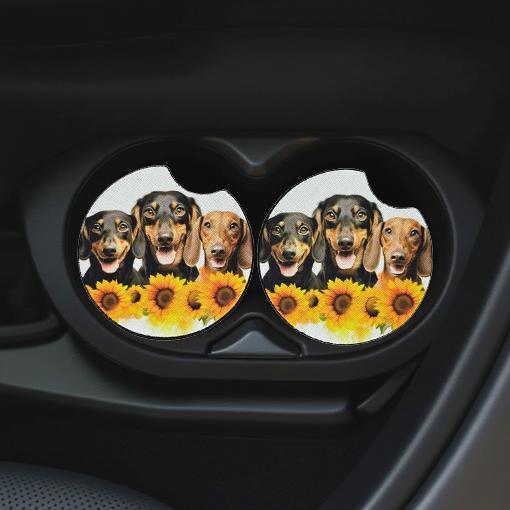 3 Dachshunds with Sunflowers