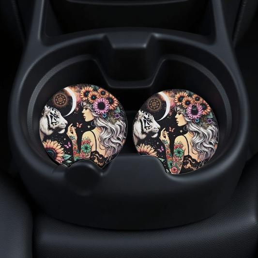 Snow tiger with beautiful silver haired girl