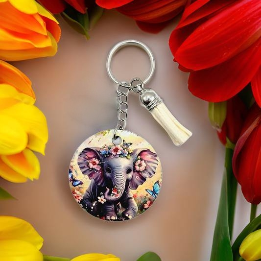 Cute Elephant with Flowers and Butterflies