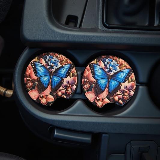 Blue butterfly and floral