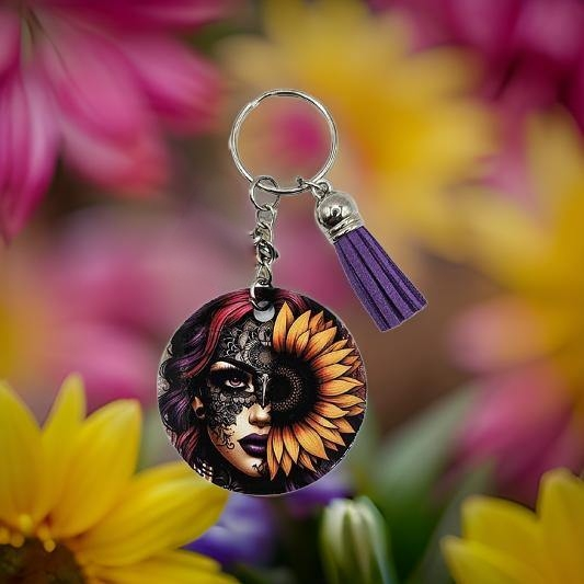Stunning Free Spirit girl with sunflower and Purple and Pink hair
