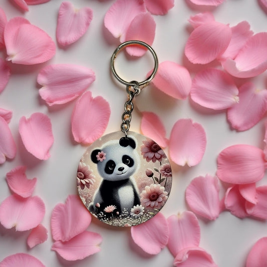 Cute Panda with pink flowers
