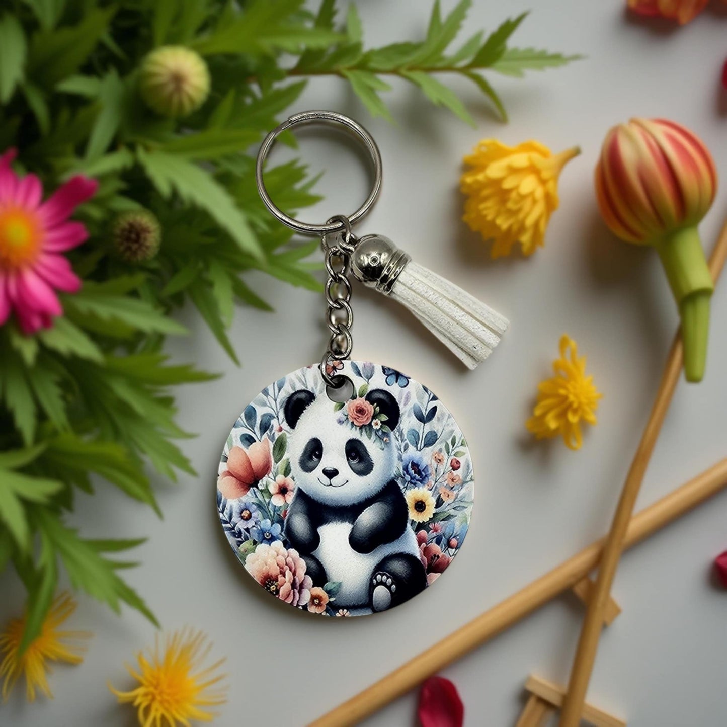 Cute Panda with flowers