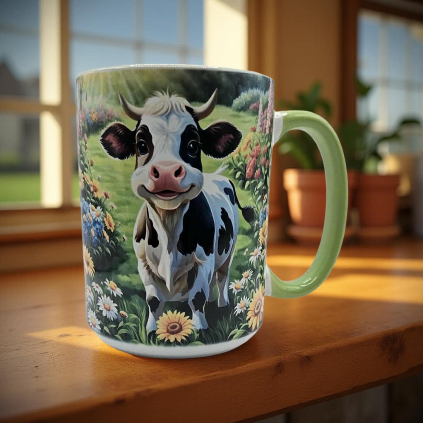 Cute smiling cow in the garden