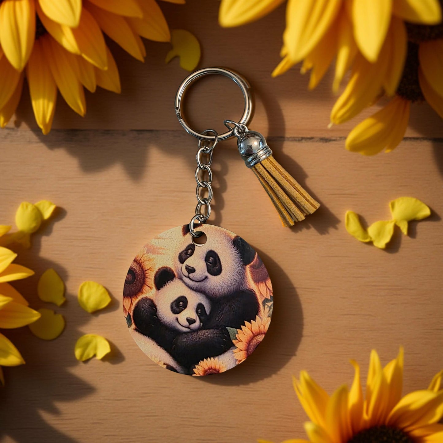 Pandas with sunflowers