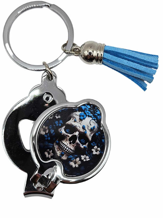 Skull with blue and white floral