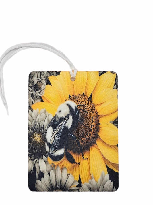 Yellow sunflower with black & white bee