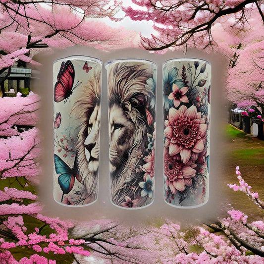 Lion with butterflies and flowers