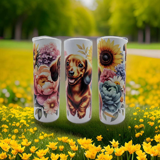 Dachshund with flowers