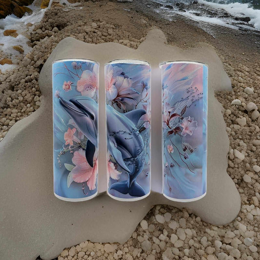 Dolphin with pink flowers