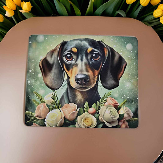 Cute Dachshund with green floral