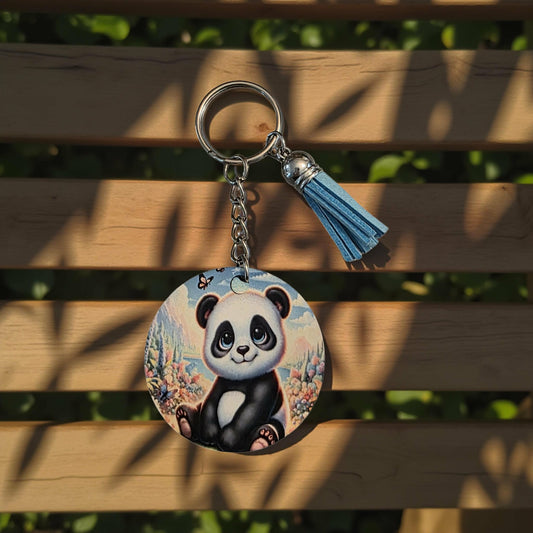 Baby panda in field of flowers