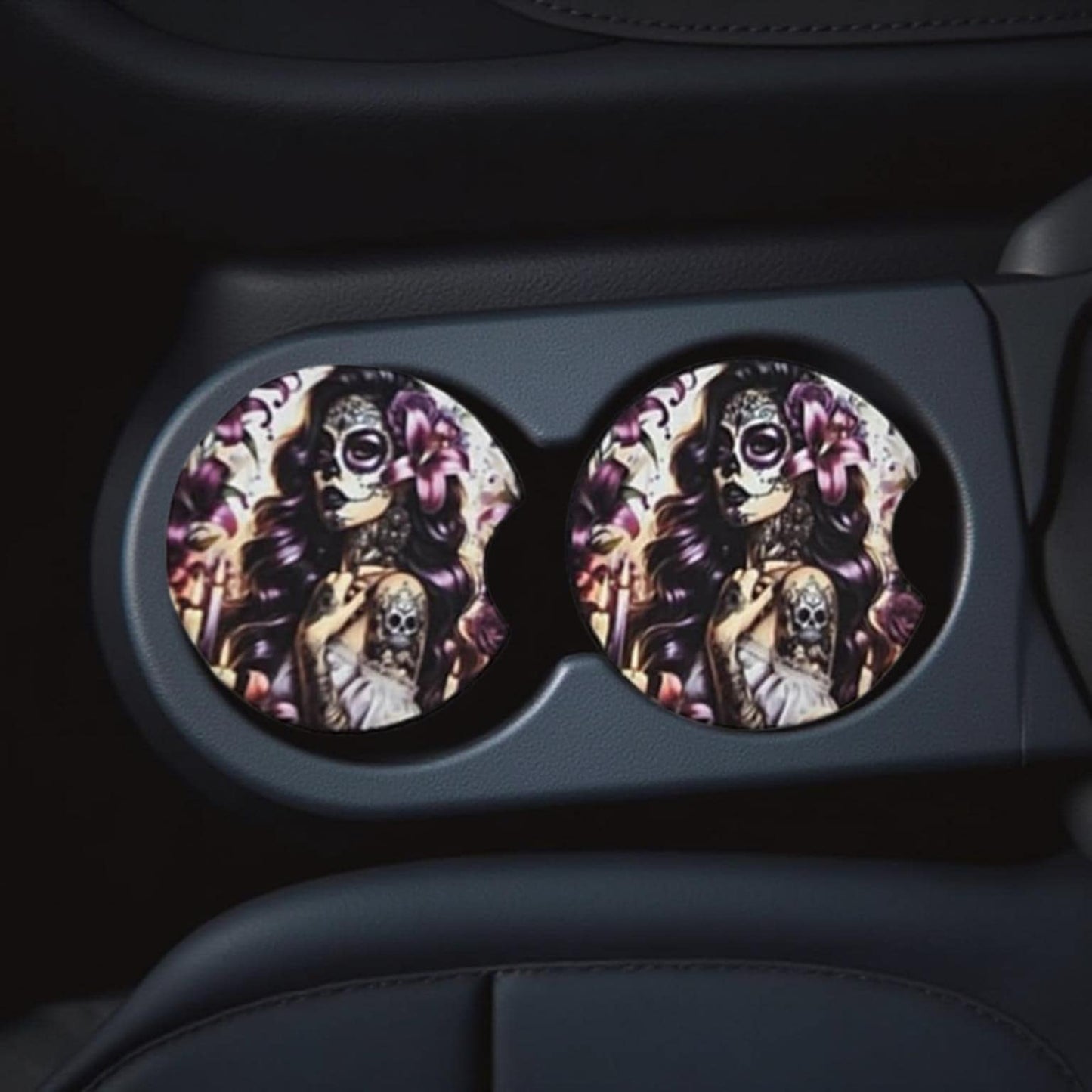 Sugar Skull girl with purple flower in her hair