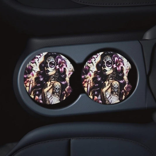 Sugar Skull girl with purple flower in her hair