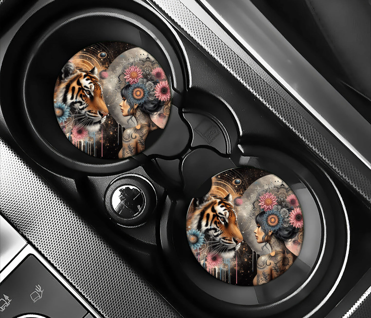 Beautiful boho girl and tiger