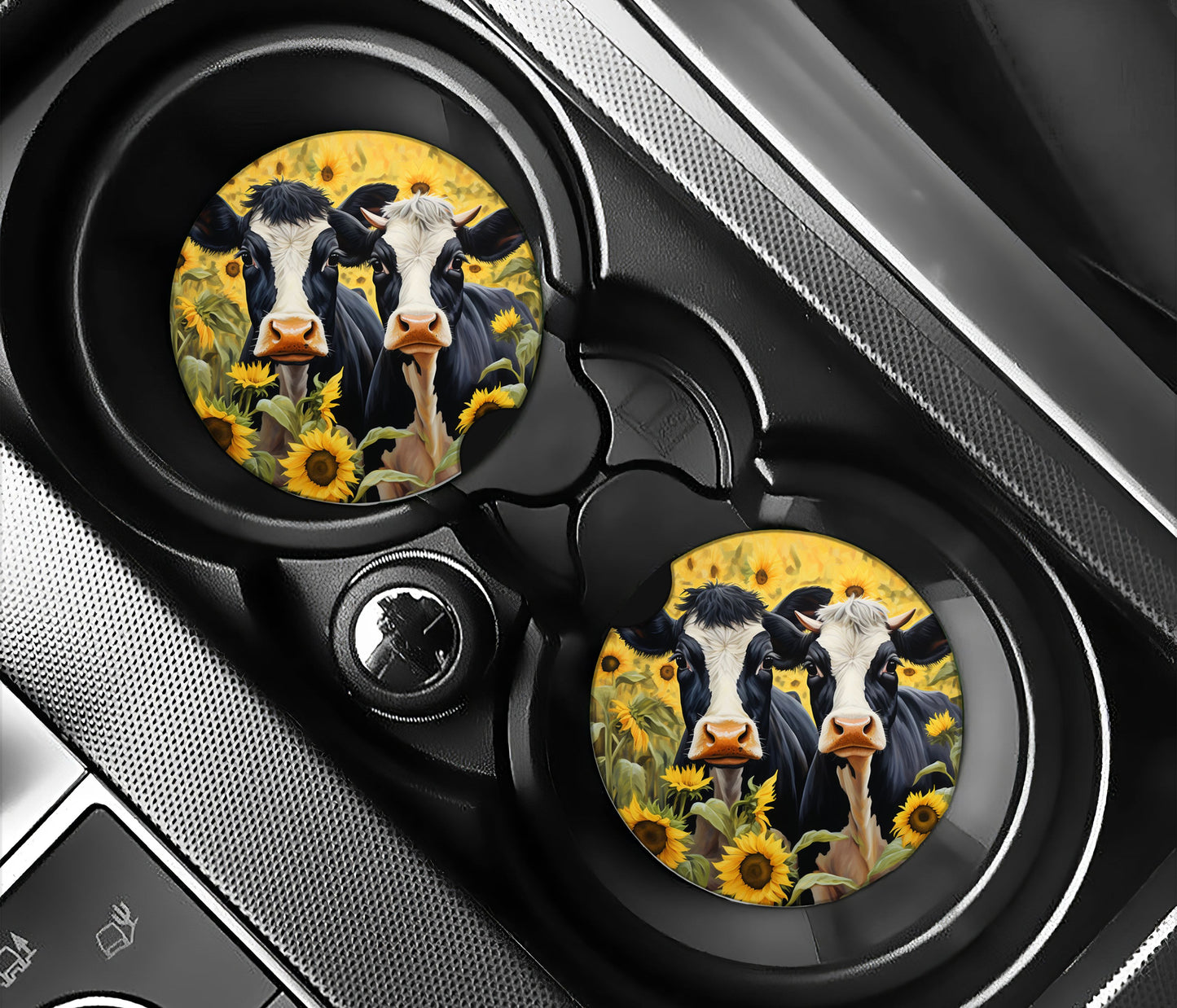 Cows in sunflower field