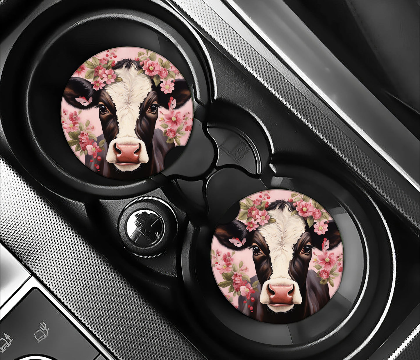 Cow with pink flowers