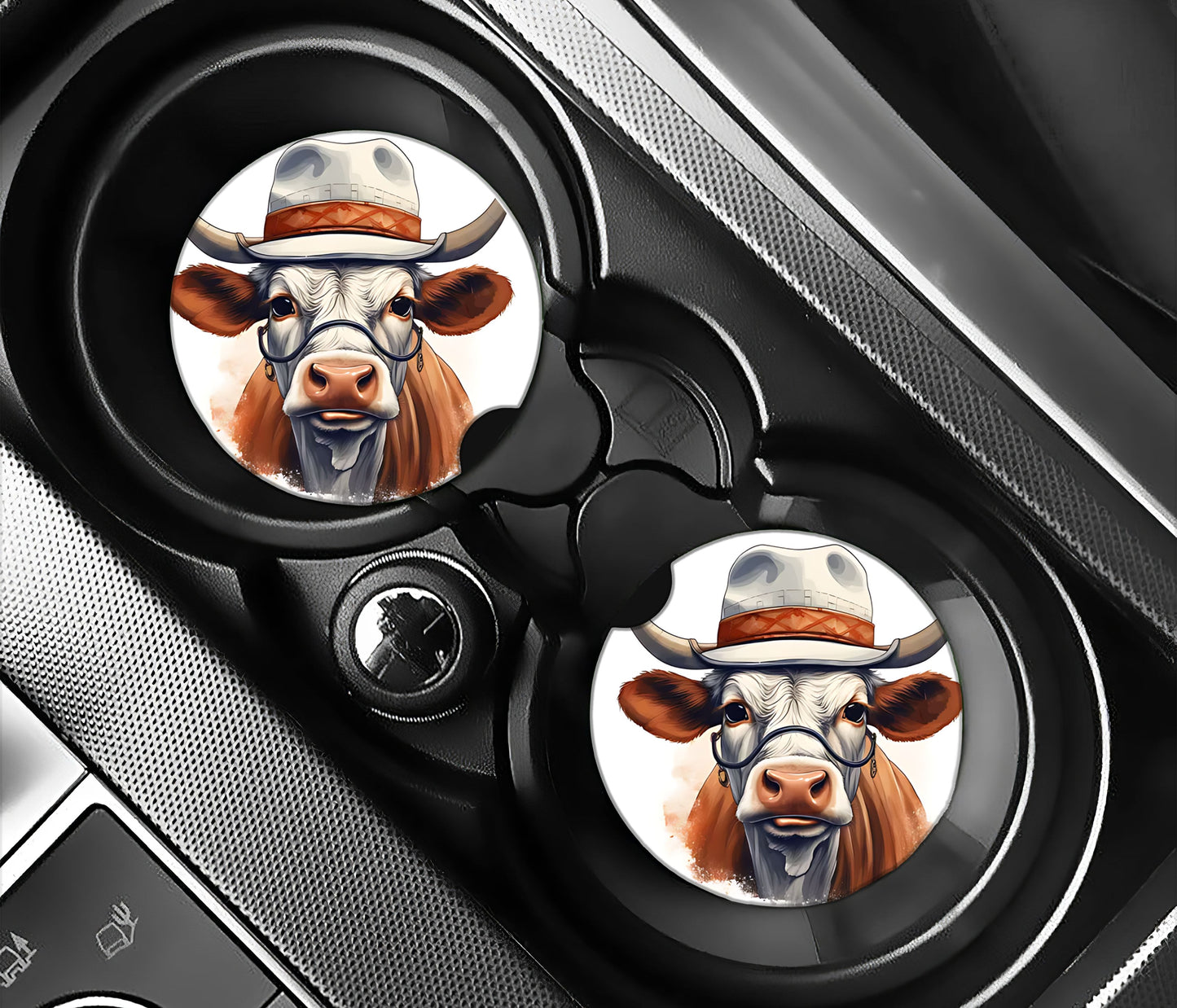 Grumpy cow with tan hat