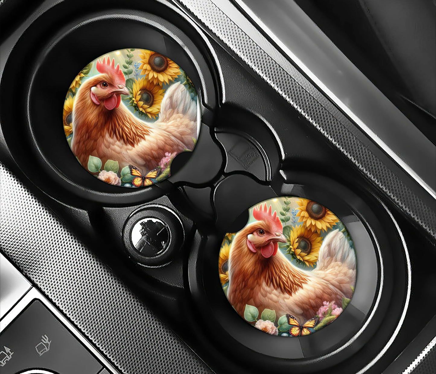 Chicken and sunflowers