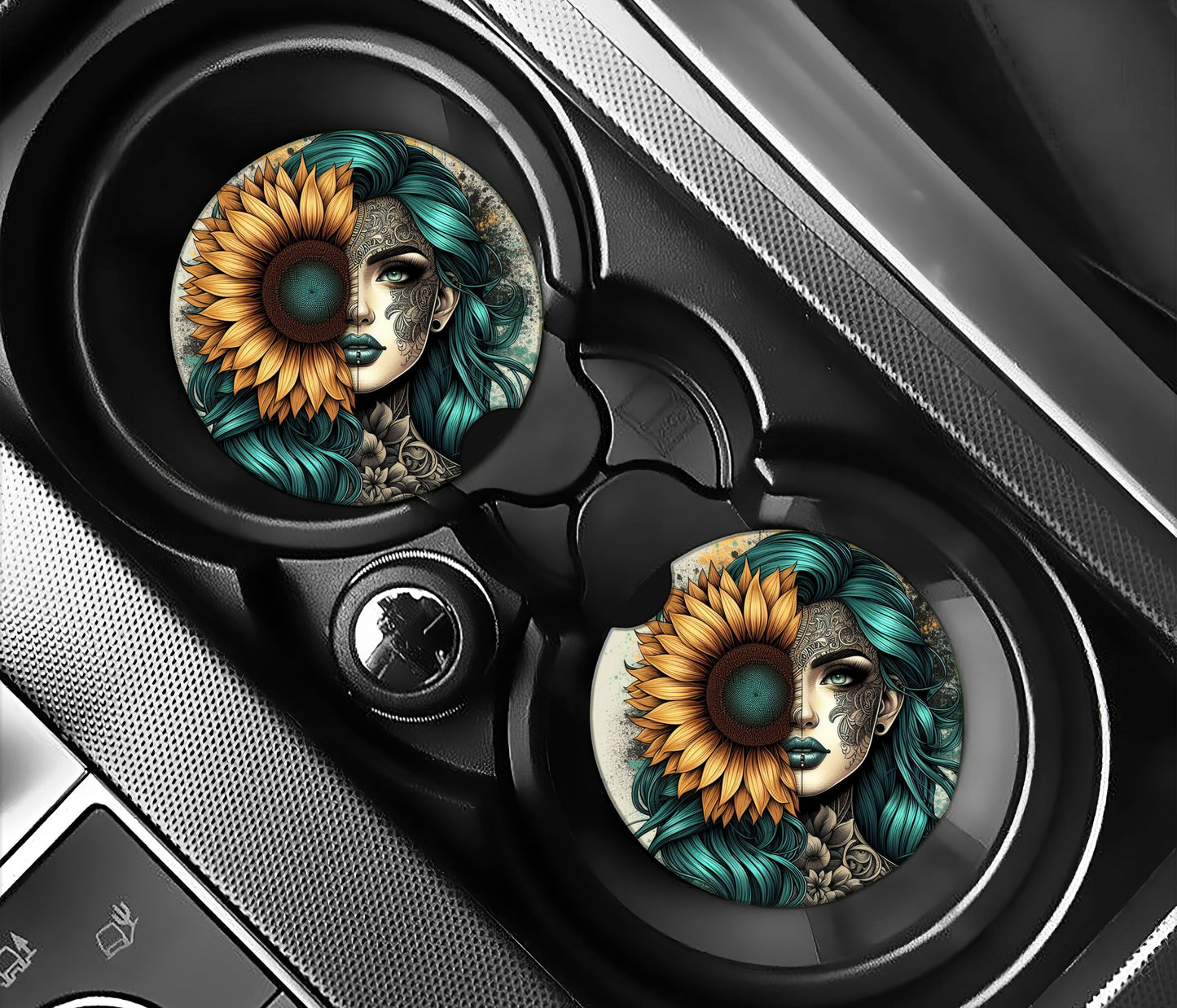 Girl with emerald hair and sunflower