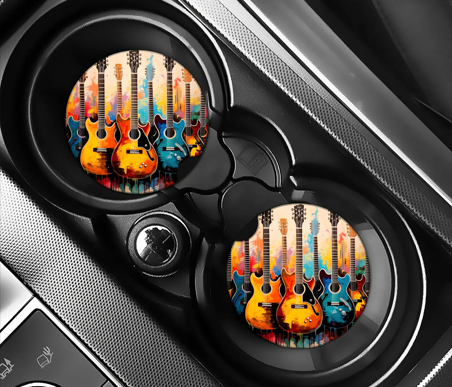 Colourful paint splash on guitars