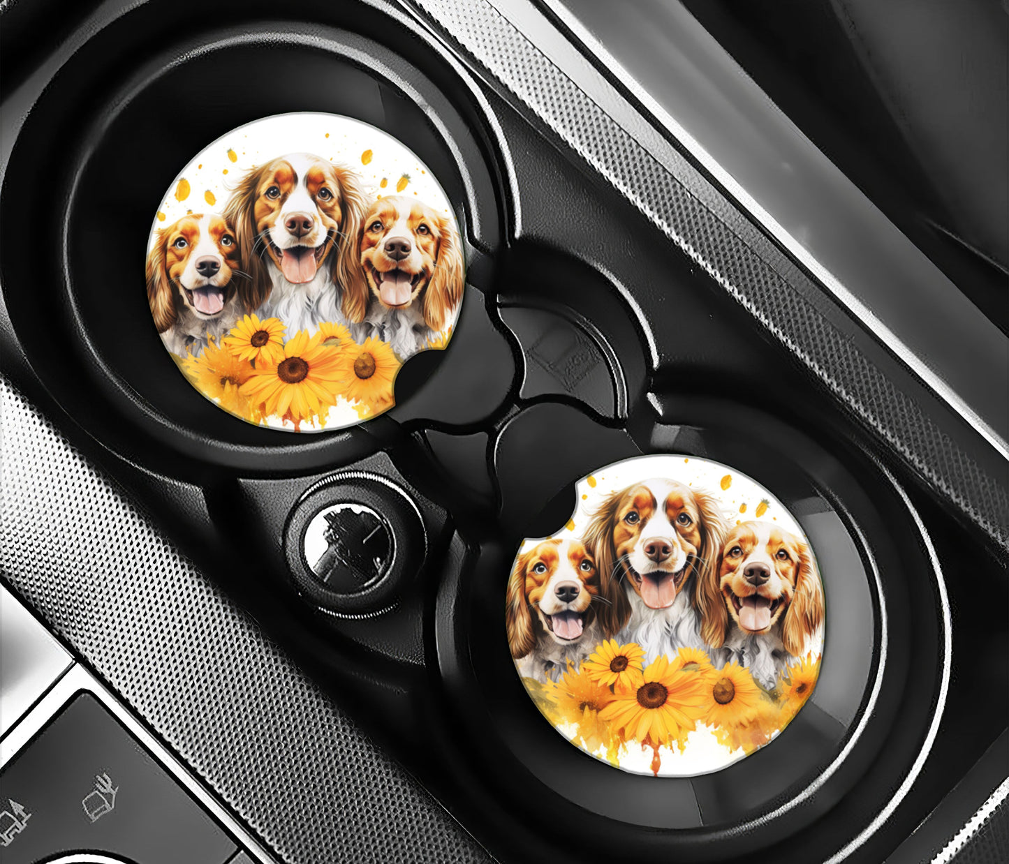 Sunflowers and Cavalier King Charles Spaniel