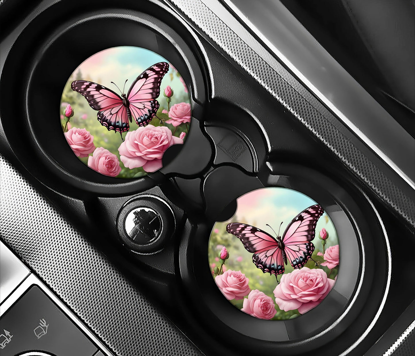 Pink butterfly and roses