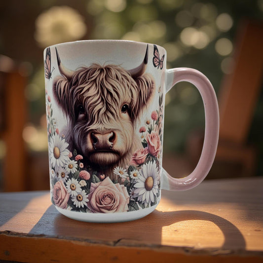 Highland Cow and Beautiful Flowers
