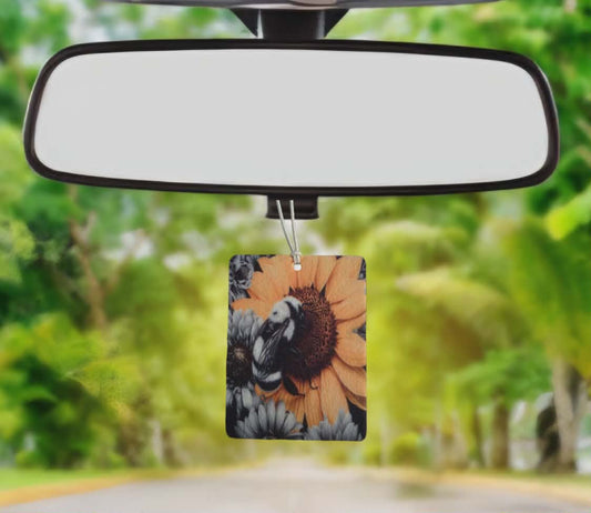 Yellow sunflower with black & white bee