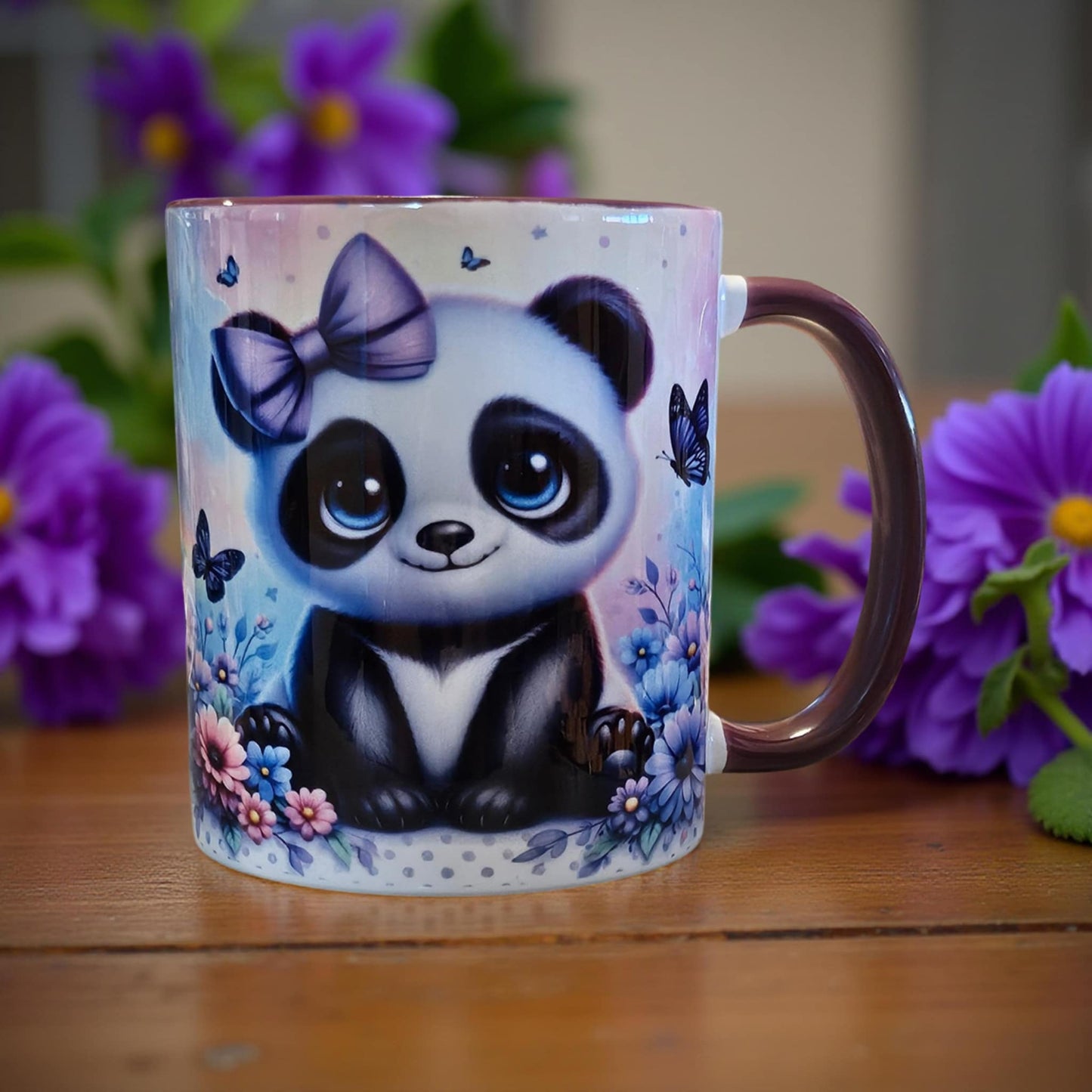 Cute Panda with Purple flowers and Butterflies