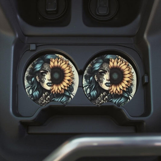 Girl with emerald hair and sunflower