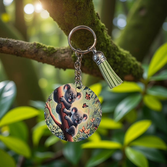 Cute koalas climbing a tree