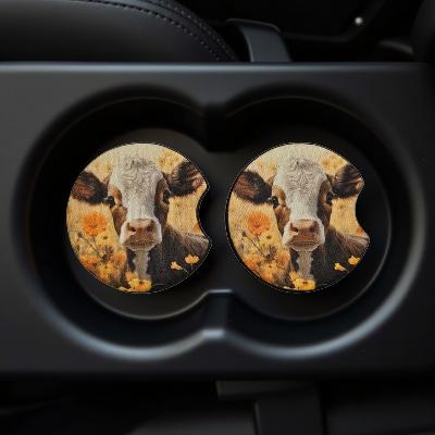 Baby cow with orange daisies