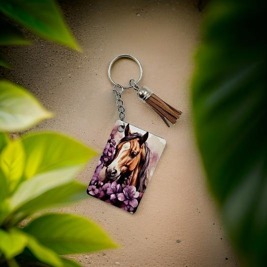 Tan horse and purple flowers