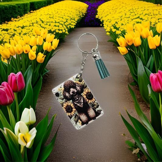 Poodle with Yellow Sunflowers