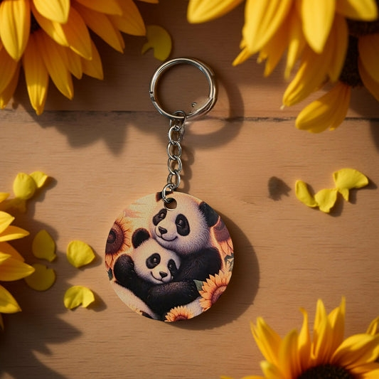 Pandas with sunflowers