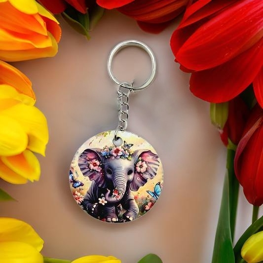 Cute Elephant with Flowers and Butterflies