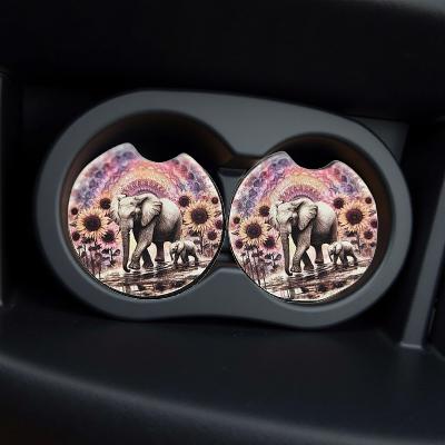 Elephants with sunflowers and mandala